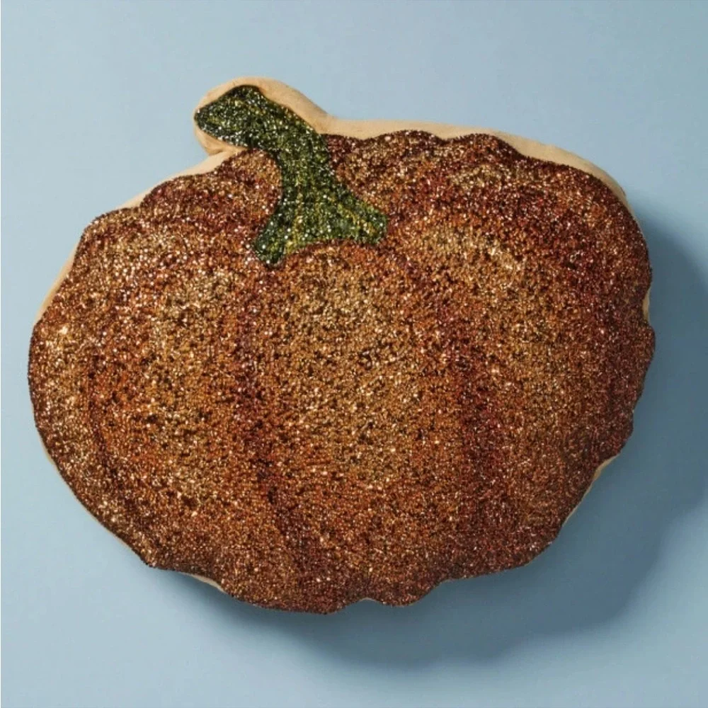Sparkles Home Pumpkin Shaped Faux Rhinestone Throw Pillow Fall Autumn 15” X 18”